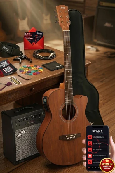 Midex Phx-188-50AMP Elektro Akustik Gitar 50W Şarjlı Bluetooth Amfili Full Set ürün görseli 1