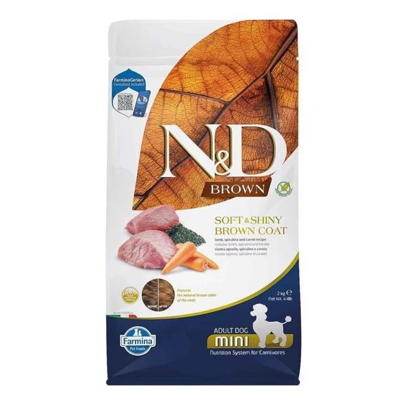 ND Brown Kuzu Etli Spirulina ve Havuçlu Küçük Irk Yetişkin Köpek Maması 2 kg ürün görseli 1