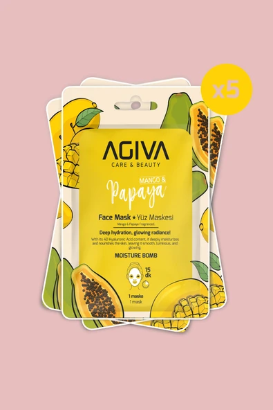 Mango&Papaya Yoğun Nem İçeren Canlandırıcı Kağıt Yüz Maskesi 5'li Set-Nemlendirici Etki ürün görseli 1