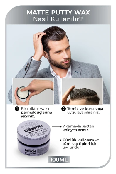 OSSİON WAX 100ML MATTE PUTTY GRİ - Resim 3