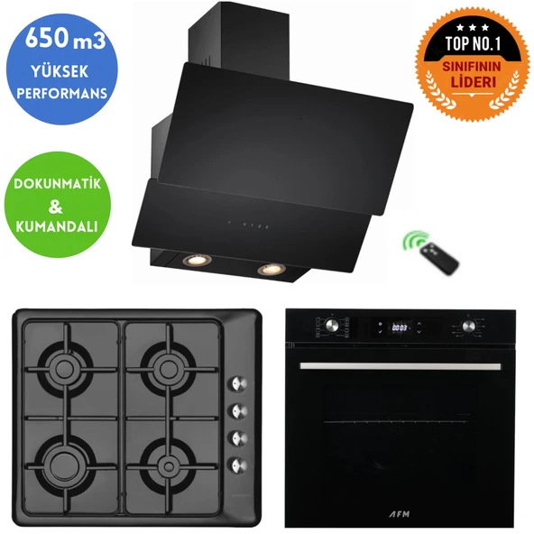 Eminçelik ve AFM TECH Markalı / SALE Siyah Ankastre Set (31 222 Emaye + FM7700+CH 1454 RC B60) ürün görseli 1