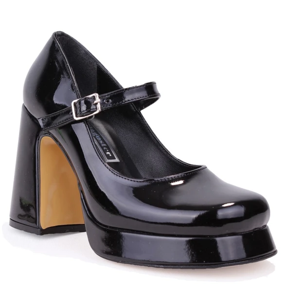 Dagoster DZA07-337565 Siyah Rugan 10 cm Kalın Topuklu Platform Kadın Ayakkabı ürün görseli 1