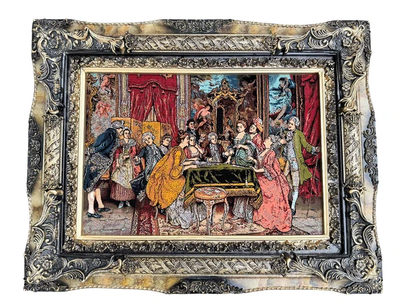 Fransız Aile Toplantısı Temalı İran Tebriz Halı Tablo 95x76 cm - Duvar Halı Kilim Tablo ürün görseli 1