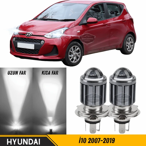 Hyundai İ10 2007-2019 Uyumlu Mercekli Far Ampulü Led Xenon Beyaz Renk Far Şimşek Etkili CSP Led Lamba Uzun Kısa 2 Adet Takım ürün görseli 1