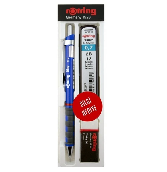 Rotring Tikky Versatil Kalem Min Silgi 3 lü Set 0,7 Mm Mavi - Orjinal ürün görseli 1