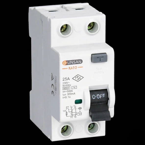 Günsan 2x25A 300Ma Kaçak Akım Rölesi KA32-25/300Ma ürün görseli 1