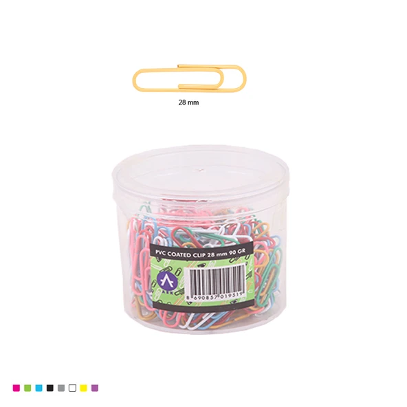 Ark PVC Kaplı Renkli Ataç 28 mm 90 gr  Şeffaf Kutulu Karışık Renkler 1 Adet ürün görseli 1
