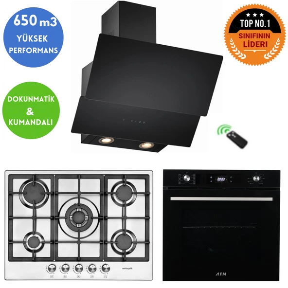 Eminçelik ve AFM TECH Marka/JV İnox Siyah Turbolu Ankastre Set (22 380 wok +FM7700 +CH 1454 RC B60) ürün görseli 1