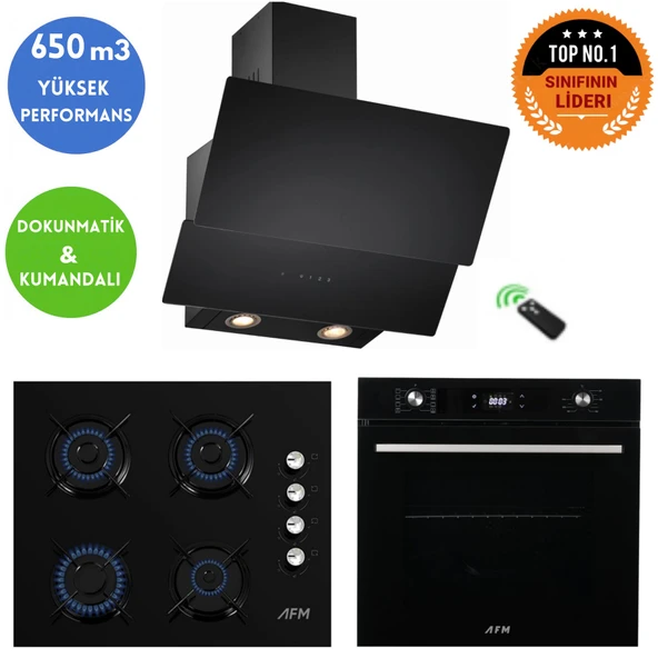 Eminçelik ve AFM Tech Marka / OLIA Siyah Turbo Cam Ankastre Set ( FM7700 + FM2200 + CH 1454 RC B60) ürün görseli 1