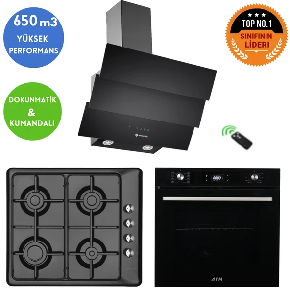 Eminçelik ve AFM TECH Markalı / OLIO Siyah Ankastre Set (31 222 Emaye + FM7700+CH 1455 RC B60) ürün görseli 1