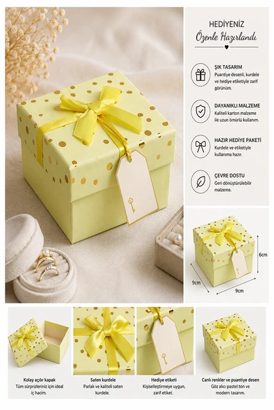 Hediye Kutusu Sarı Kare 1 Adet K-8757 Küçük Boş Hediye Kutusu Sevgiliye Özel Kurdelalı Kutu Karton Kutu 9x9cm ürün görseli 1