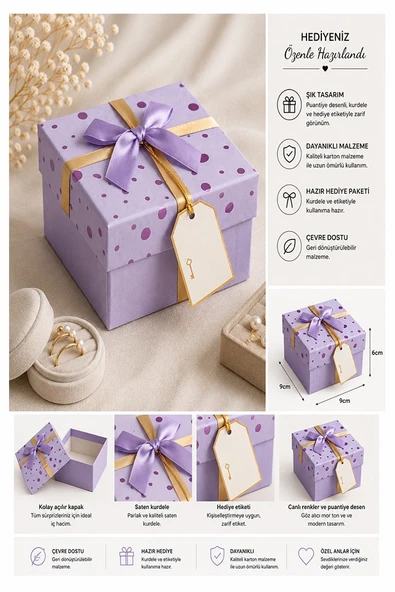Hediye Kutusu Lila Kare 1 Adet K-8757 Küçük Boş Hediye Kutusu Sevgiliye Özel Kurdelalı Kutu Karton Kutu 9x9cm ürün görseli 1