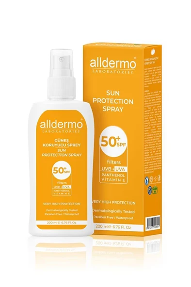 Alldermo 50+ Faktör Renksiz Yüz Güneş Koruyucu Sprey 200 ml ürün görseli 1