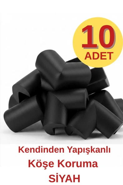 Kendinden Yapışkanlı 10 Adet Siyah Yumuşak Bebek Çocuk Köşe Koruma Masa Sehpa Mobilya Darbe Koruyucu ürün görseli 1