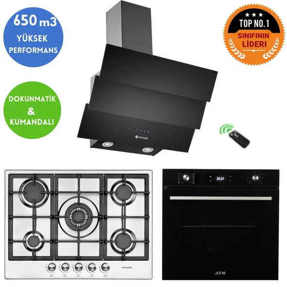 Eminçelik ve AFM TECH Marka NEW inox Beyaz Turbolu Ankastre Set (22 380 wok +FM7700+CH 1455 RC B60) ürün görseli 1