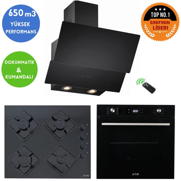 Eminçelik ve AFM Tech Markalı / NATA Siyah Cam Ankastre Set ( FM7700 + FM-BD2200 + CH 1454 RC B60) ürün görseli 1