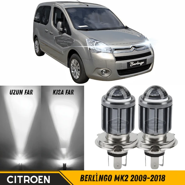 Citroen Berlingo Mk2 2009-2018 Uyumlu Mercekli Far Ampulü Led Xenon Beyaz Renk Far Şimşek Etkili CSP Led Lamba Uzun Kısa 2 Adet Takım ürün görseli 1