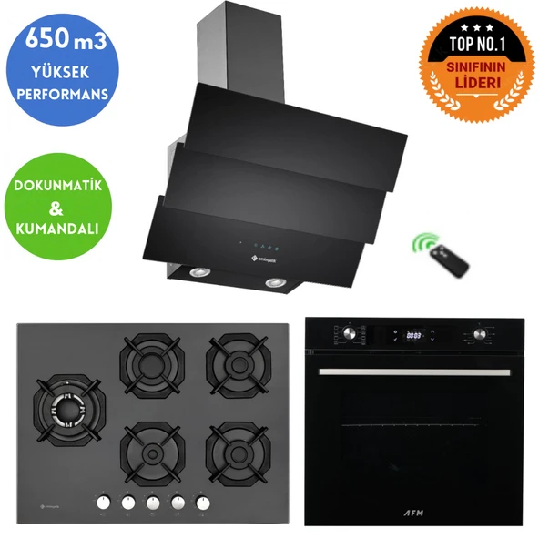 Eminçelik ve AFM TECH Marka BT 5 Gözlü 1'WOK Siyah Ankastre Set (22 385 Y  +FM7700 +CH 1455 RC B60) ürün görseli 1