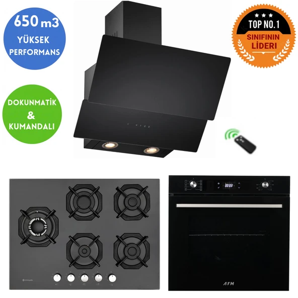 Eminçelik ve AFM TECH Marka FAW 5 Gözlü 1'WOK Siyah Ankastre Set (22 385 Y +FM7700 +CH 1454 RC B60) ürün görseli 1