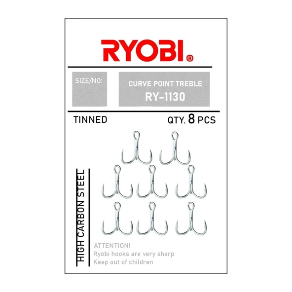 Ryobi 1130 Curve Point Treble Üçlü Çarpma Olta İğnesi 8ad ürün görseli 1