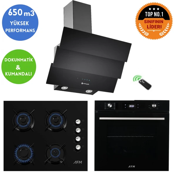 Eminçelik ve AFM Tech Marka / FIDA Siyah Turbo Cam Ankastre Set ( FM7700 + FM2200 + CH 1455 RC B60) ürün görseli 1