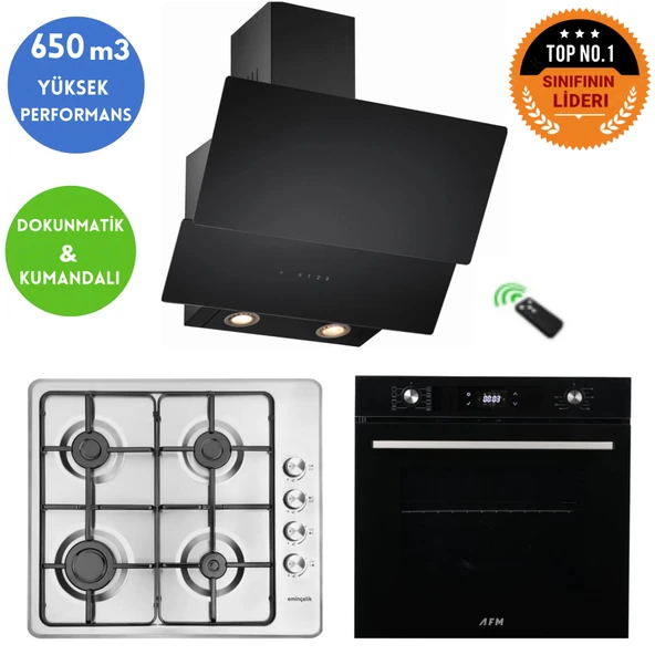 Eminçelik ve AFM TECH Markalı / INO Siyah İnox  Ankastre Set (31 220 Emaye + FM7700+CH 1454 RC B60) ürün görseli 1
