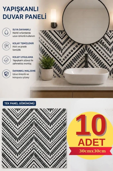 10 Adet 30x30cm Retro Etnik Desen Köpük Yapışkanlı Mutfak Banyo Duvar Paneli Kağıdı CYCZT0096 ürün görseli 1
