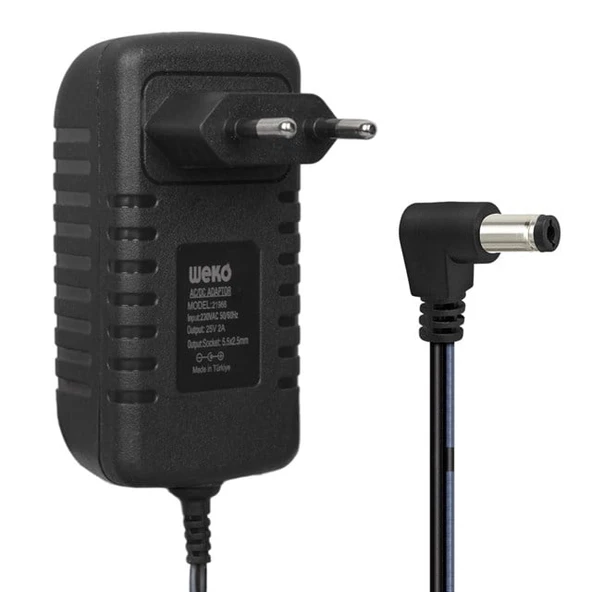 Weko WK-21966 25 Volt - 2 Amper - 50 Watt 5.5*2.5 Mm L Uçlu Kırmızı Yeşil Ledli Yerli Üretim Şarjlı Matkap Adaptörü ürün görseli 1