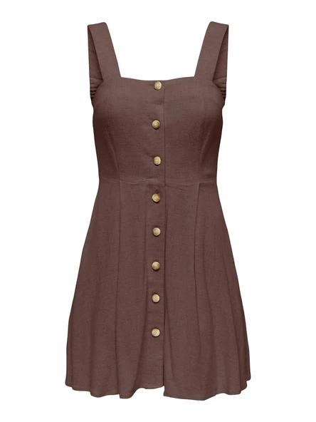 Only   ONLSIESTA LINEN BL SHORT STRAP DRESS PNT Kadın Kahverengi Elbise - 15370390 ürün görseli 1
