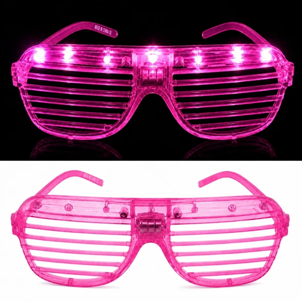 LED Işıklı Panjur Parti Gözlüğü Pembe Renk Shutter Gözlük ürün görseli 1