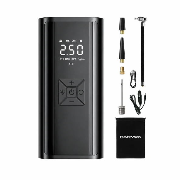 Harvox 6.000 Mah Mobil Hava Kompresörü Led Işıklı Şarjlı Digital Gösterge Araç Lastik Şişirme 150 PSI ürün görseli 1