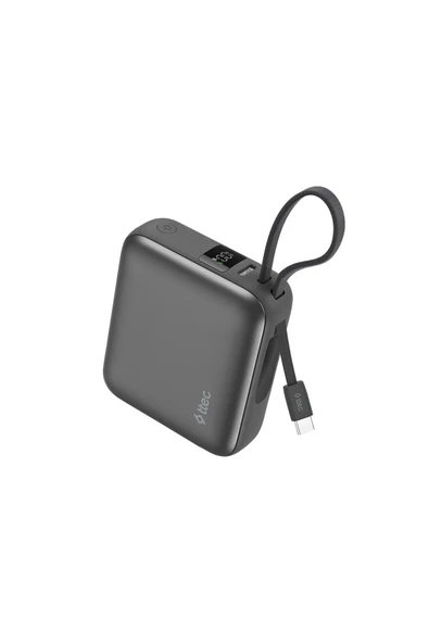 Ttec ReCharger Mini LCD 10.000mAh PD 35W USB-C Dahili Kablolu Taşınabilir Hızlı Şarj Aleti 2BB232GR ürün görseli 1
