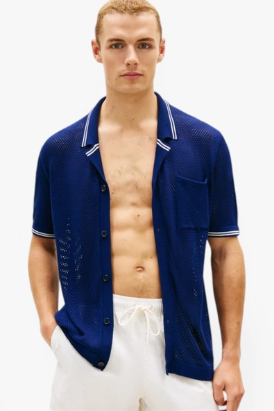 Tommy Hilfiger   OPEN KNIT SHIRT Erkek Mavi Gömlek - UM0UM03824 ürün görseli 1