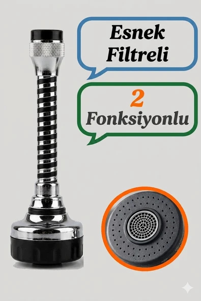 Esnek 2 Fonksiyonlu Metal Musluk Başlığı Filtreli Su Tasarruf Aparatı Tüm Musluklara Uyumlu 15 cm ürün görseli 1