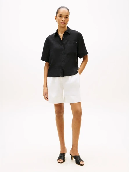 Tommy Hilfiger   ESS LINEN SS SHIRT Kadın Siyah KK Gömlek - WW0WW48925 ürün görseli 1