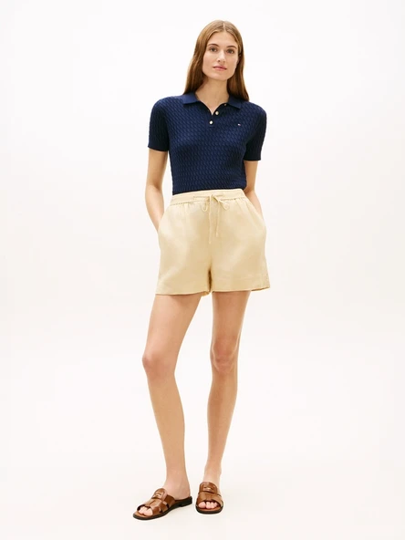 Tommy Hilfiger   ESS LINEN PULL ON SHORT Kadın Bej Şort - WW0WW49637 ürün görseli 1