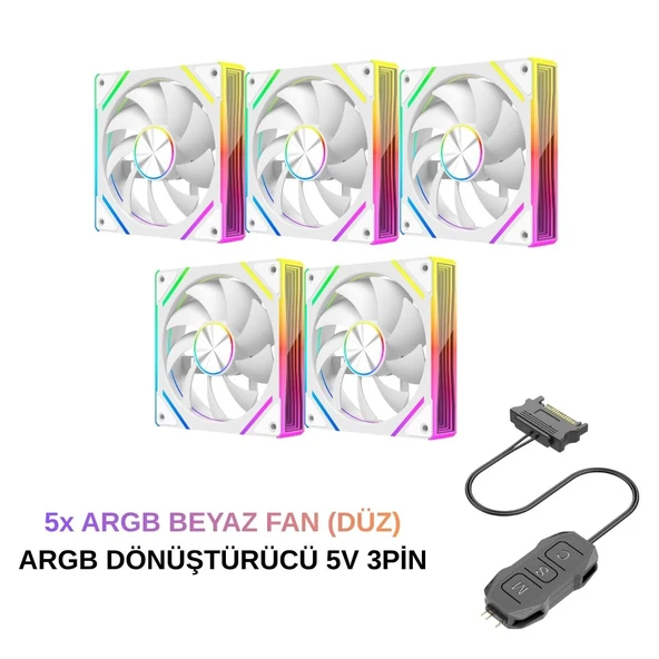 NG-D120W 5X ARGB PWM 120mm Kasa Fanı Beyaz ürün görseli 1