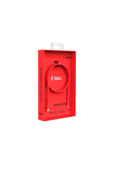 Ttec USB-C - USB-C 120cm USB-C - USB-C 60W PD/QC Hızlı Şarj/Data Kablosu Kırmızı - 2DK59NK ürün görseli 1