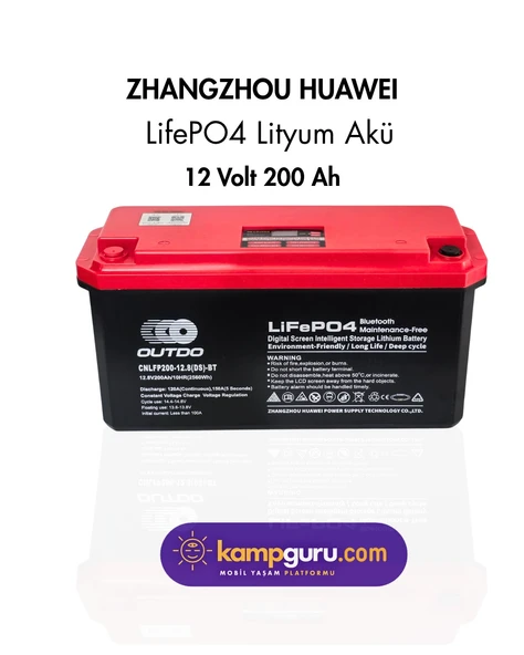 OUTDO 12 VOLT 200 AMPER LİTYUM AKÜ (ZHANGZHOU Huawei LİTHİUM Battery ) ürün görseli 1
