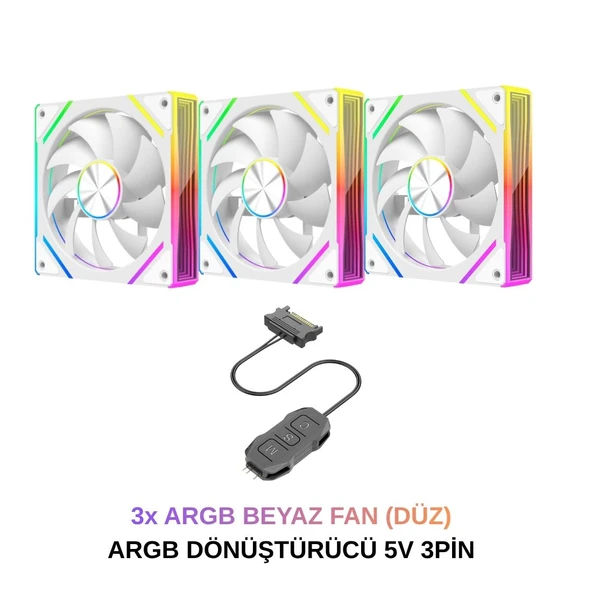 NG-D120W 3X ARGB PWM 120mm Kasa Fanı Beyaz ürün görseli 1
