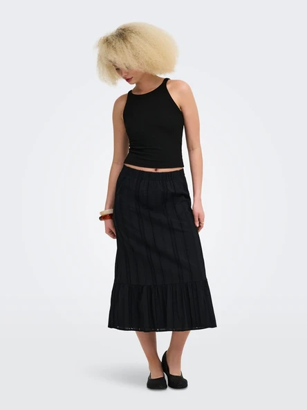 Only   ONLLIA EMB MIDI SKIRT WVN EX Kadın Siyah Elbise - 15383838 ürün görseli 1