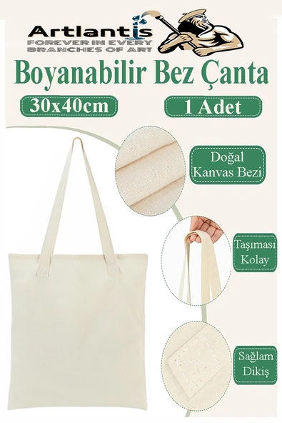 Bez Çanta 30x40cm 1 Adet Boyanabilir Baskısız Bez Çanta Kulplu Ham Bez Çanta Boyama Çantası Etkinlik Okul Kreş ürün görseli 1
