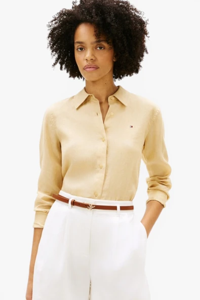 Tommy Hilfiger   ESS LINEN RELAXED SHIRT Kadın Bej UK Gömlek - WW0WW44679 ürün görseli 1