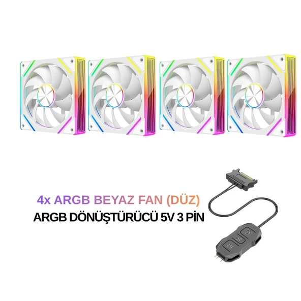 NG-D120W 4X ARGB PWM 120mm Kasa Fanı Beyaz ürün görseli 1