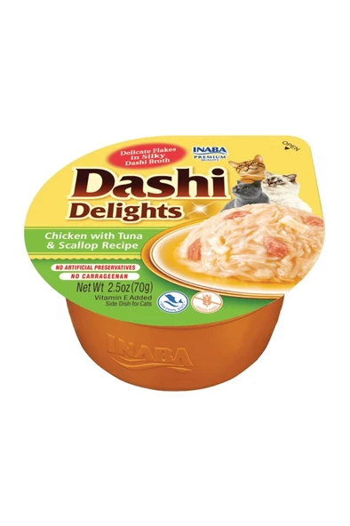 Inaba Ciao Dashi Delights Tavuk Ton Balığı ve Deniz Taraklı Kedi Çorbası 70 Gr ürün görseli 1