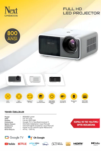 NEXT Cine800S GoogleTV Projeksiyon - Resim 2
