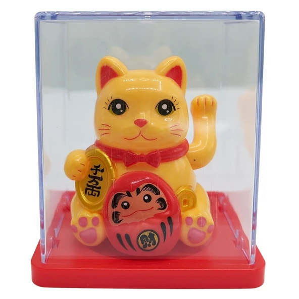 Maneki Neko El Sallayan Mini Şans Kedisi Krem Solar Güneş Enerjili 5x5cm S4KRM04 ürün görseli 1
