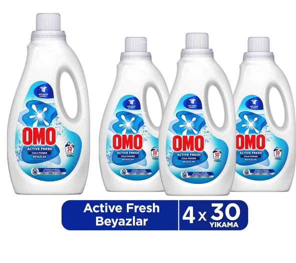 Omo Active Fresh Cold Power Beyazlar Için Sıvı Deterjan 1500 Ml x 4 ürün görseli 1