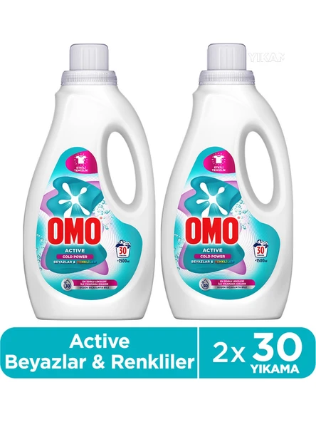 Omo Active Cold Power Beyazlar ve Renkliler Için Sıvı Deterjan 1500 Ml x 2 ürün görseli 1