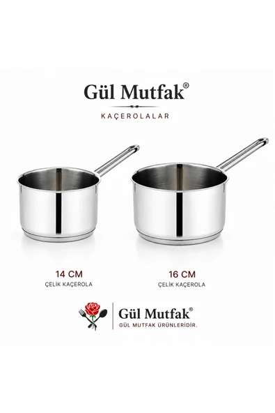 2 Li Paslanmaz Çelik Kaçerola Sosluk Sütlük Seti Tabanlı ürün görseli 1